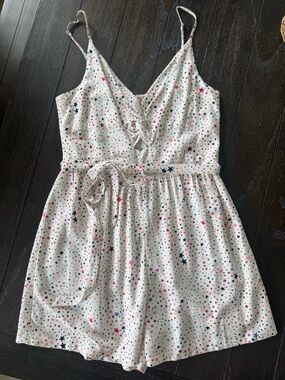 LOFT White Star-Print Sleeveless Romper with Belt